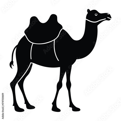 Black camel silhouette with saddle dromedary white