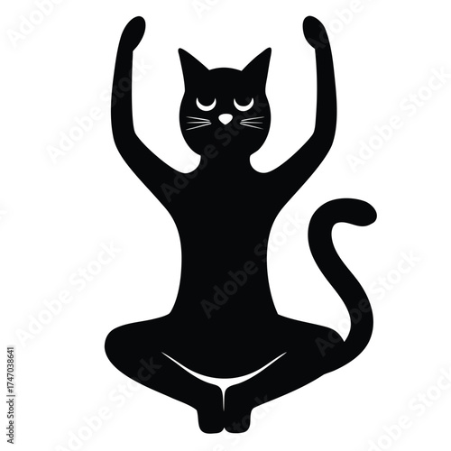 Black cat meditating yoga silhouette meditation