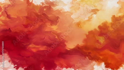 A seamless watercolor pigments deep red, burnt orange, golden yellow bleed ink water, warm sunset-paper texture. Gentle grunge speckles fade in out, vintage depth. flow loopable, perfect wallpaper