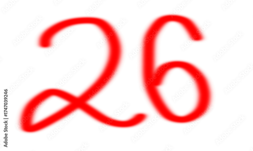 Fototapeta premium Handwritten number twenty-six red color isolated on white background