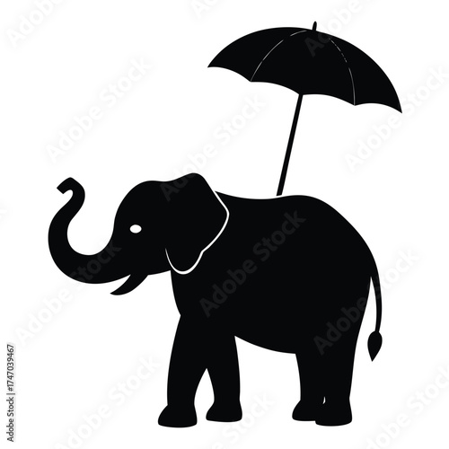 Black elephant with umbrella silhouette animal