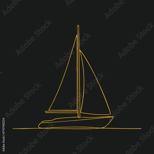 Minimalist neon line art of a sailboat on a dark emphasizing simplicity and elegance
