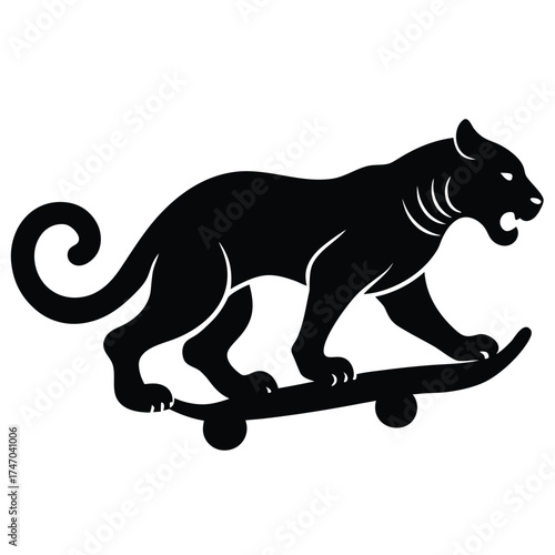 Black panther riding skateboard animal