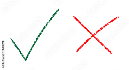 Green check mark and red cross symbols for correct and incorrect decisions