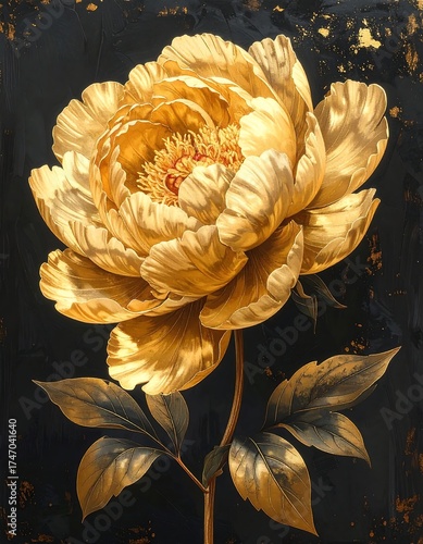 Golden peony on a dark background