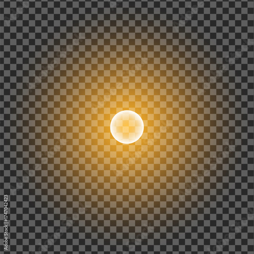Golden orb emits light with soft glow shining through transparent checkerboard backdrop