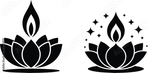Two lotus flower diyas with flames offering light and festive spirit