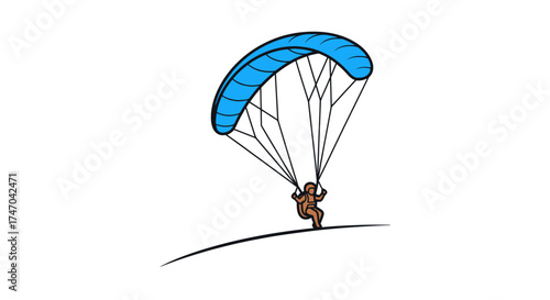 Blue Paraglider with Pilot in Flight.
