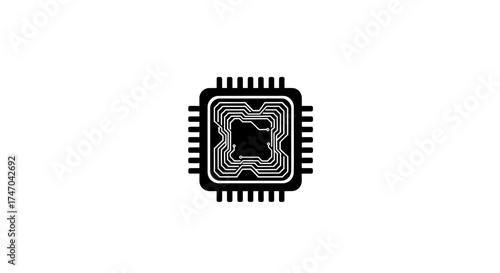 Square microchip with circuit board-technology concept