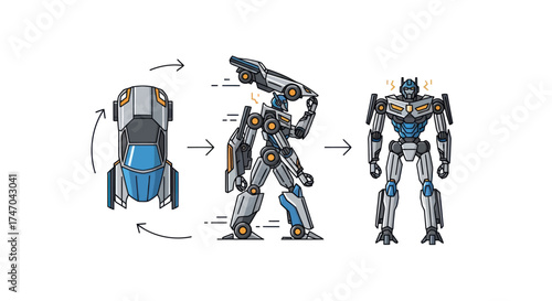 Transformation Sequence: Car to Robot Illustrating a Futuristic Metamorphosis.