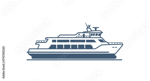 Modern Passenger Ferry Boat Illustration with Multiple Decks.