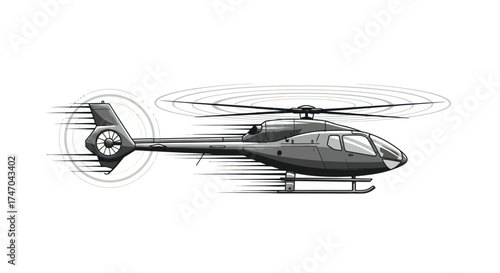 Dynamic helicopter illustration in motion side view sketch.