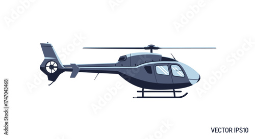Sleek Dark Blue Helicopter with Rotor Blades and Landing Skids.