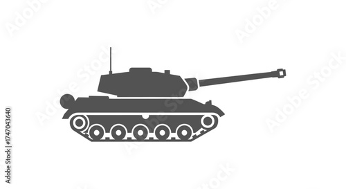 Gray Tank Silhouette with Long Barrel and Antenna.