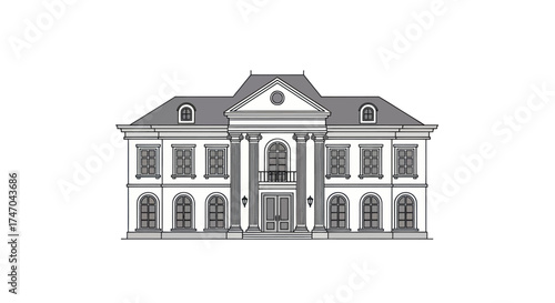 Grand Classical Mansion with Columns and Mansard Roof.