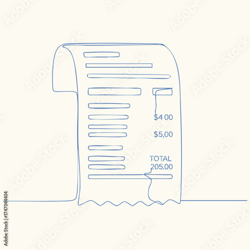Long Receipt with Multiple Line Items and Total Amount Displayed in a Minimalist Style