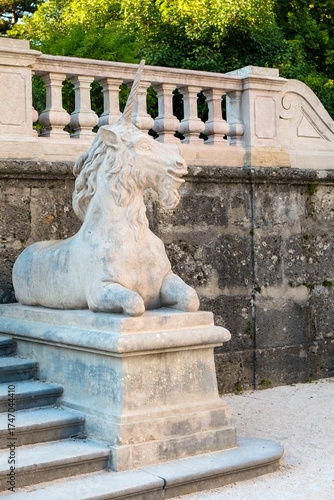 Salzburg, Austria, Europe. Oldest dwarf garden in Europe built around 1695. These strange dwarfs are considered marble masterpieces
