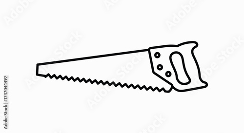 Black and White Hand Saw Outline Illustration.