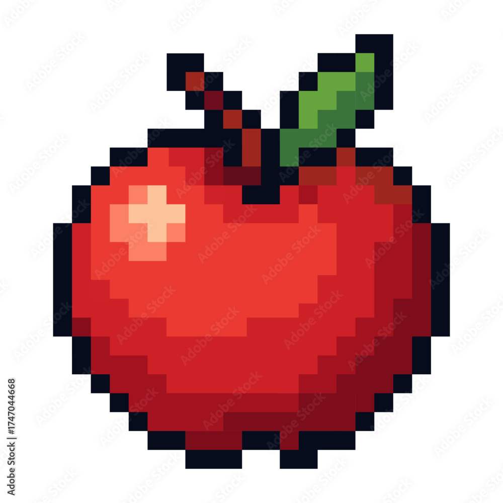 Fototapeta premium Pixel art red apple fruit food icon