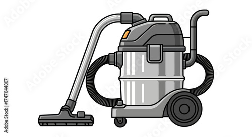 Industrial Wet Dry Vacuum Cleaner with Hose and Floor Nozzle.