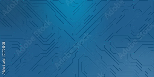 Detailed blue circuit board abstract background with subtle gradient and interconnected lines and nodes