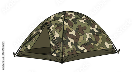 Camouflage Patterned Dome Tent for Camping and Outdoor Adventures.