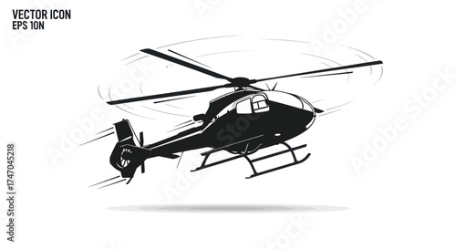 Sleek Black Silhouette of a Modern Helicopter in Flight.
