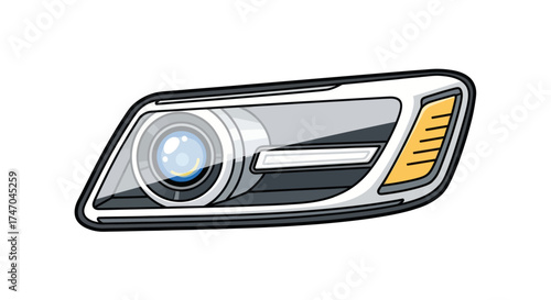 Modern Car Headlight with Projector Lens and Amber Turn Signal.