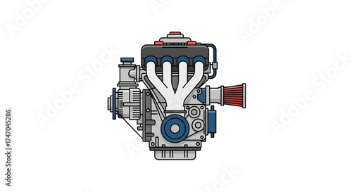 Detailed Illustration of a Powerful Internal Combustion Engine.