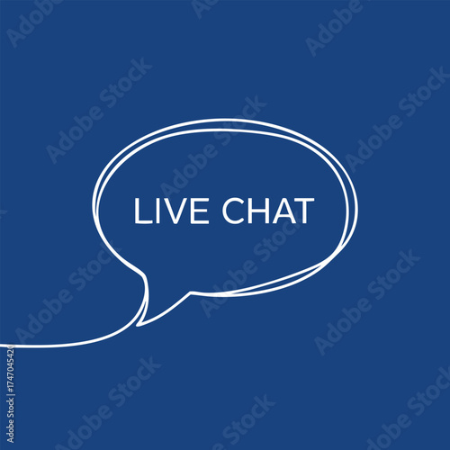 Digital communication concept featuring a speech bubble with the words 'LIVE CHAT' on a solid blue