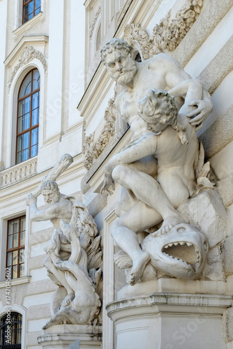 Vienna, Austria, Europe.  Sculpture outside the Hofburg royal palace.