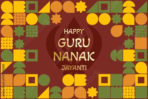 Happy Guru Nanak Jayanti banner with neo geometric design.Vector.