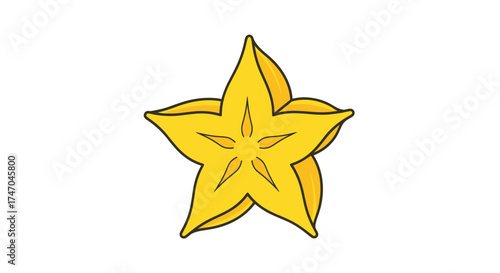 Cartoon Illustration of a Bright Yellow Starfruit.