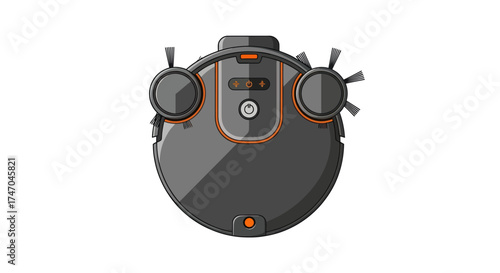 Modern Dark Gray Circular Robot Vacuum Cleaner Top View.