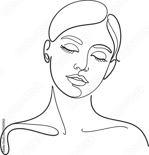 Minimalist Line Art Portrait of a Woman with Eyes Closed and Head Tilted face female