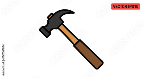 Cartoon Style Claw Hammer with Wooden Handle and Black Head.