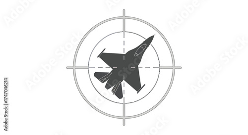 Silhouette of a modern fighter jet within a targeting reticle.