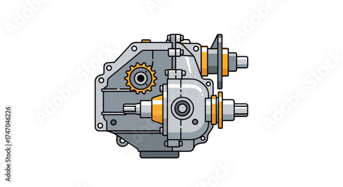 Intricate Mechanical Gearbox Assembly with Gears and Pulleys.