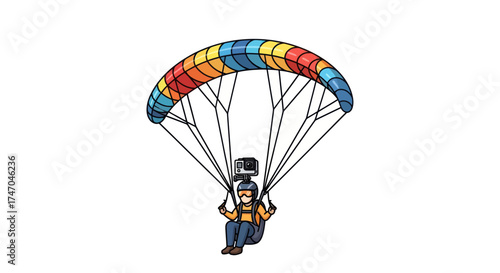 Colorful Parachute with Person Harness and Camera Rig.