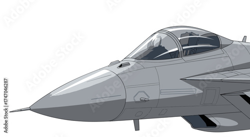 Detailed Side Profile of Modern Military Jet Fighter Aircraft.