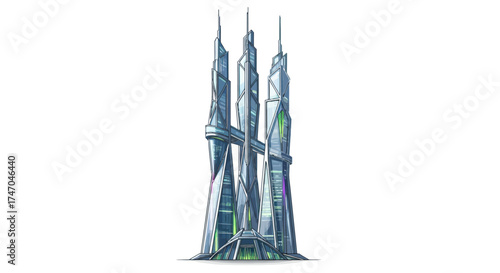 Futuristic Skyscraper Complex Concept Art with Three Tall Towers.