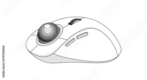 Ergonomic White Computer Mouse with Trackball and Buttons.