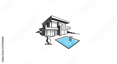 Modern Architectural Illustration of a Luxury House with Pool.