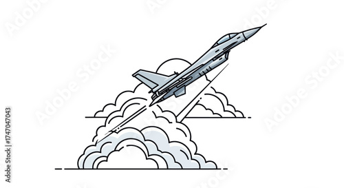 Detailed Illustration of a Jet Fighter Taking Off with Smoke Trails.