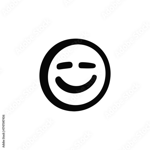 Simple hand drawn happy face icon with closed eyes