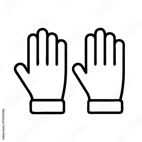 Simple line art icon of two white gloves facing forward on a transparent background