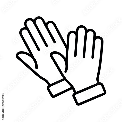 Simple line art icon of a pair of protective gloves ready for use