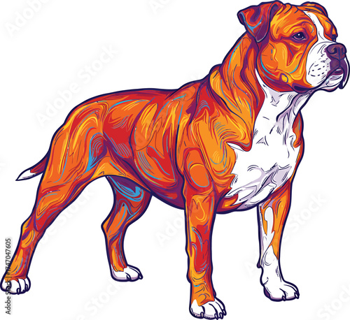 American Bulldog dog Portraits Set Illustrations Brown and White Vector 