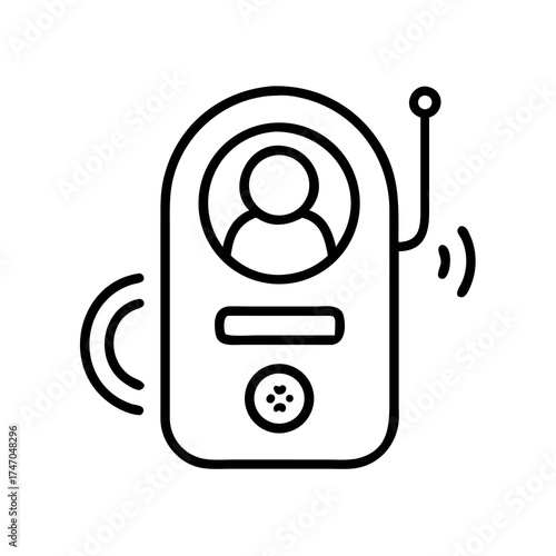 Simple line art icon of a baby monitor device with audio signal waves