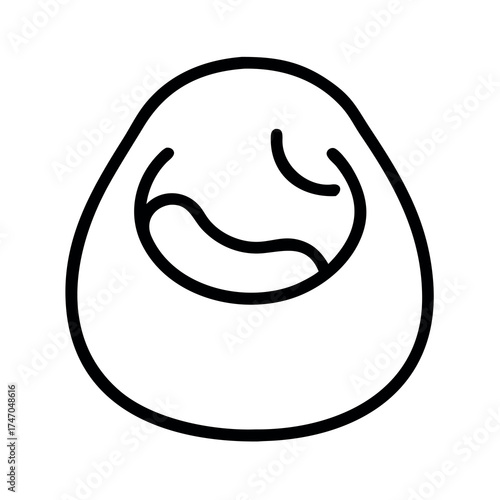 Simple outline drawing of a happy blob character with closed eyes and a smiling mouth